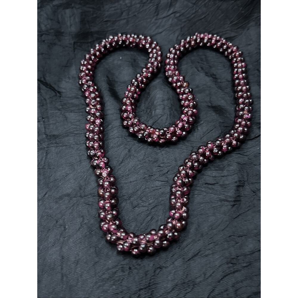 Genuine Natural Garnet Necklace 26” Hand Knotted Rope Strand Deep Red Garnet